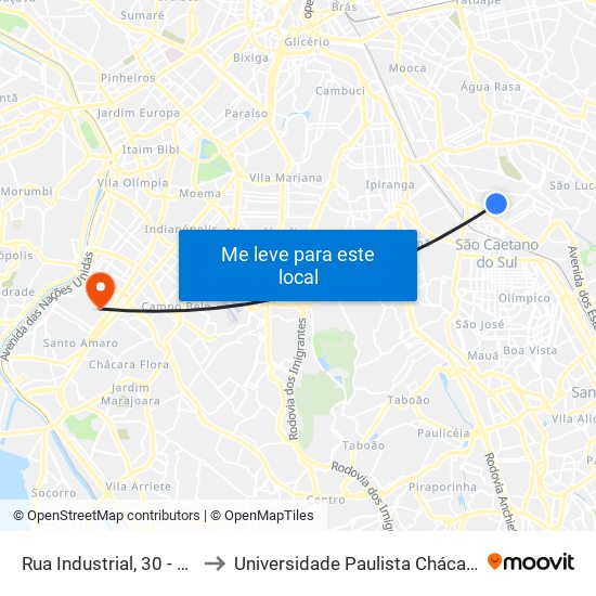 Rua Industrial, 30 - Vila Alpina, São Paulo to Universidade Paulista Chácara Santo Antônio Campus III map