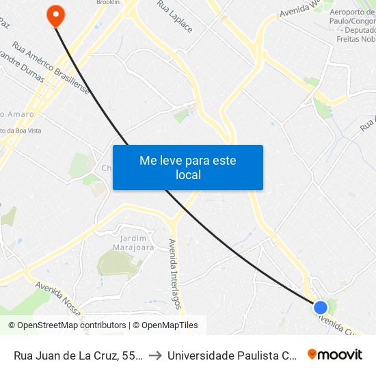 Rua Juan de La Cruz, 55 - Jardim Jabaquara, São Paulo to Universidade Paulista Chácara Santo Antônio Campus III map