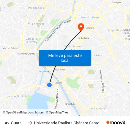 Av. Guarapiranga to Universidade Paulista Chácara Santo Antônio Campus III map