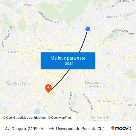 Av. Guapira, 2409 - Vila Constança, São Paulo to Universidade Paulista Chácara Santo Antônio Campus III map