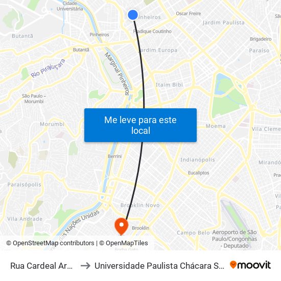 Rua Cardeal Arcoverde 2030 to Universidade Paulista Chácara Santo Antônio Campus III map