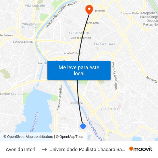 Avenida Interlagos 5220 to Universidade Paulista Chácara Santo Antônio Campus III map