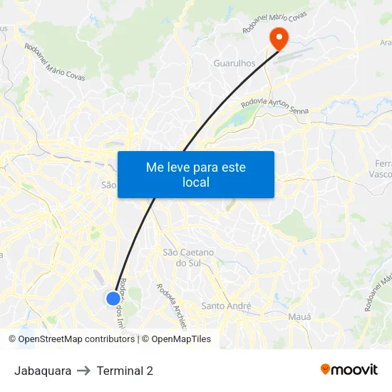 Jabaquara to Terminal 2 map