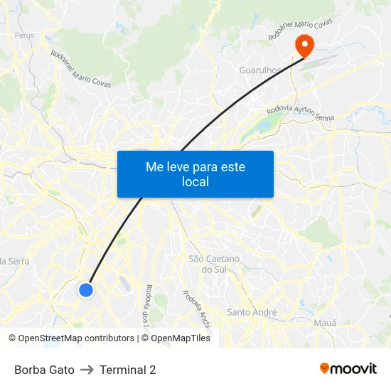 Borba Gato to Terminal 2 map