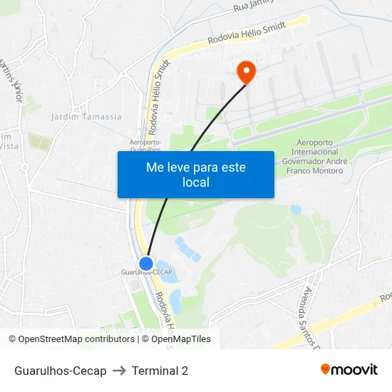 Guarulhos-Cecap to Terminal 2 map