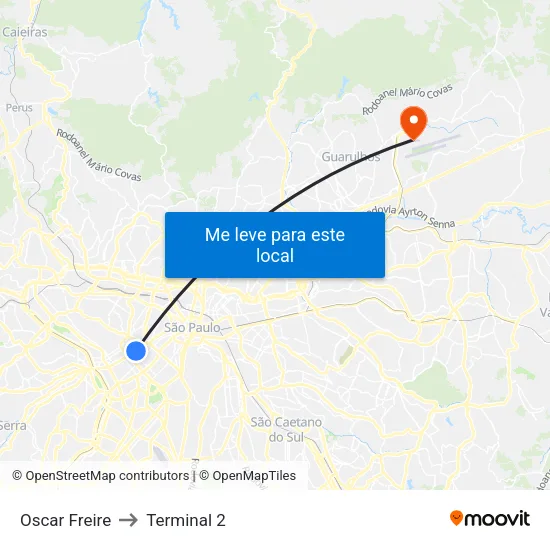 Oscar Freire to Terminal 2 map