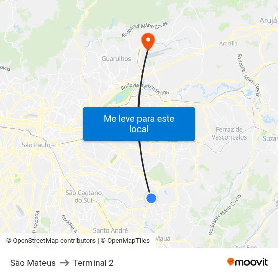 São Mateus to Terminal 2 map