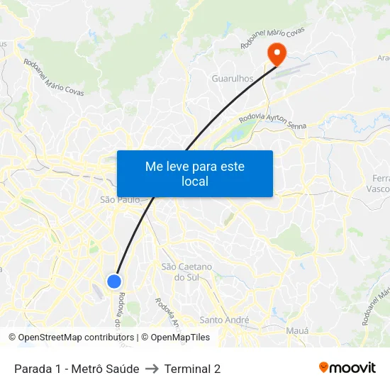 Parada 1 - Metrô Saúde to Terminal 2 map