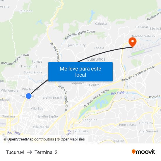 Tucuruvi to Terminal 2 map