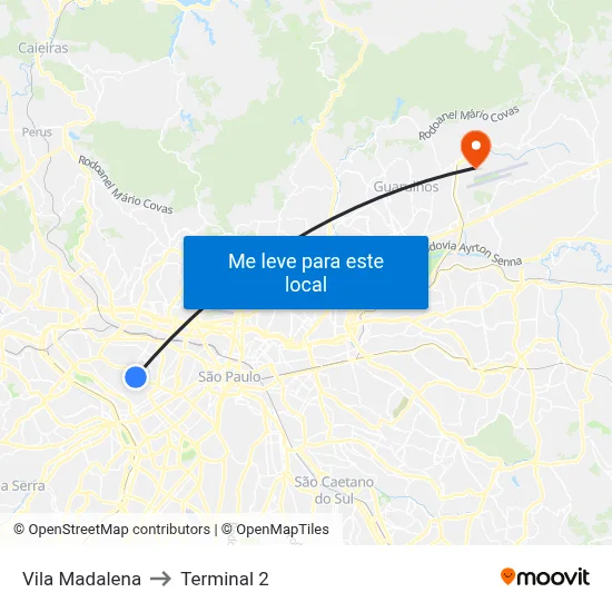 Vila Madalena to Terminal 2 map