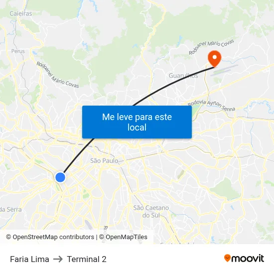 Faria Lima to Terminal 2 map