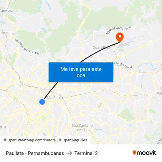 Paulista - Pernambucanas to Terminal 2 map