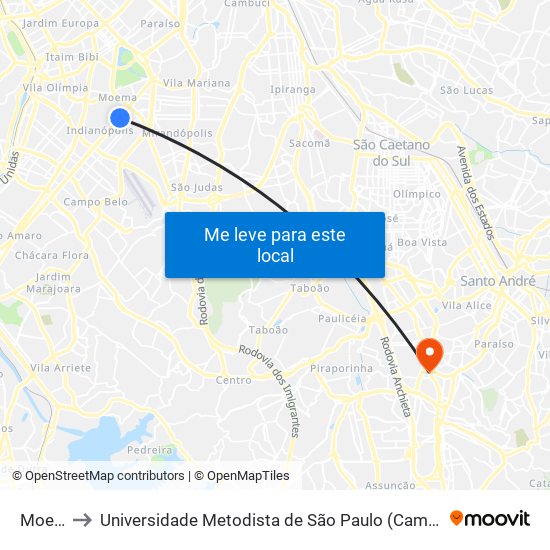 Moema to Universidade Metodista de São Paulo (Campus Vergueiro) map