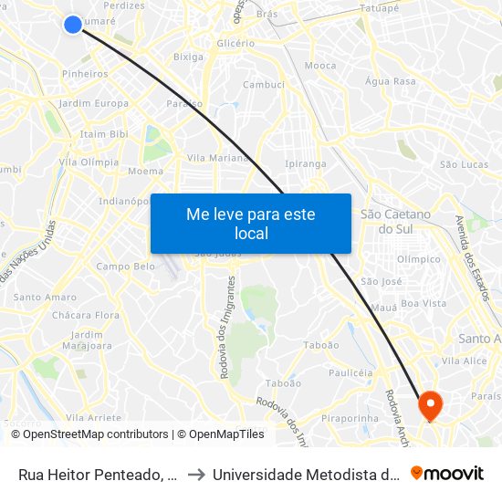 Rua Heitor Penteado, 1230 • Metrô Vila Madalena to Universidade Metodista de São Paulo (Campus Vergueiro) map