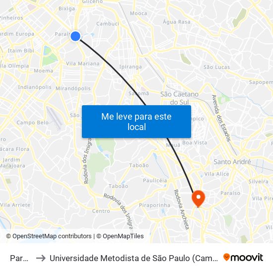 Paraíso to Universidade Metodista de São Paulo (Campus Vergueiro) map