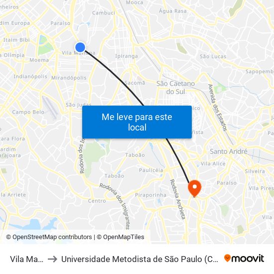 Vila Mariana to Universidade Metodista de São Paulo (Campus Vergueiro) map