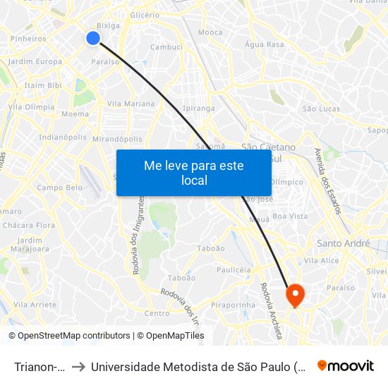 Trianon-Masp to Universidade Metodista de São Paulo (Campus Vergueiro) map