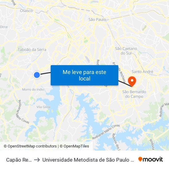 Capão Redondo to Universidade Metodista de São Paulo (Campus Vergueiro) map