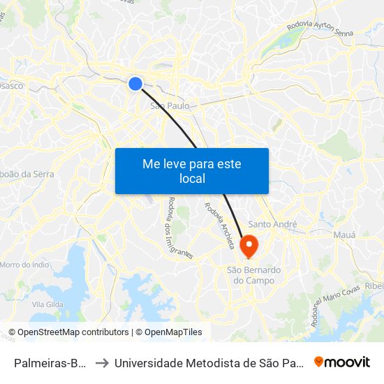 Palmeiras-Barra Funda to Universidade Metodista de São Paulo (Campus Vergueiro) map