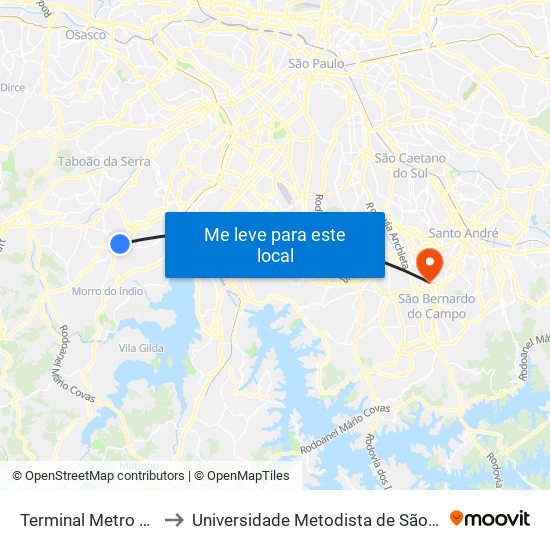 Terminal Metro Capão Redondo to Universidade Metodista de São Paulo (Campus Vergueiro) map