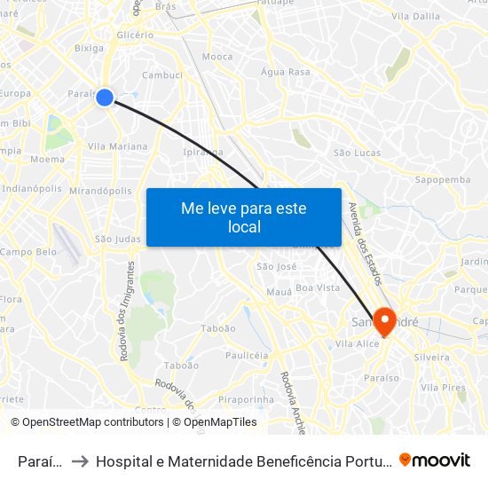 Paraíso to Hospital e Maternidade Beneficência Portuguesa map