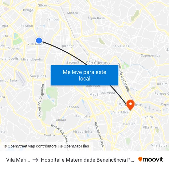 Vila Mariana to Hospital e Maternidade Beneficência Portuguesa map