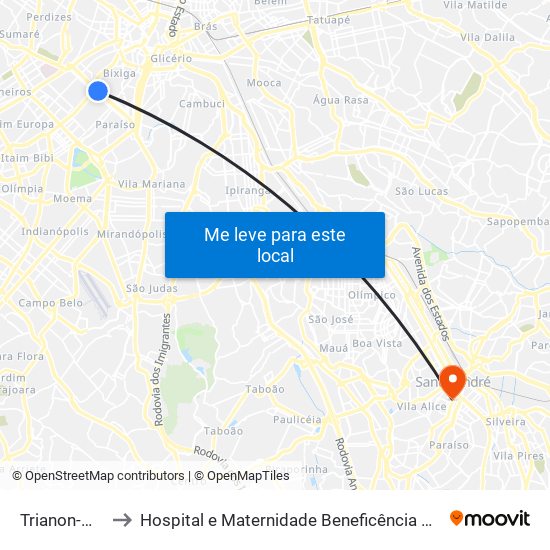 Trianon-Masp to Hospital e Maternidade Beneficência Portuguesa map