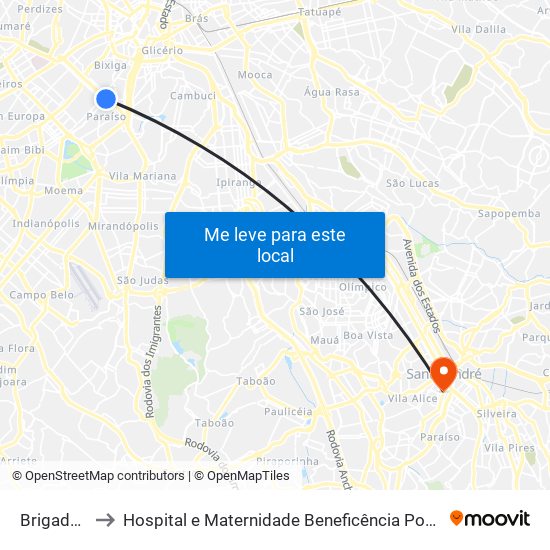 Brigadeiro to Hospital e Maternidade Beneficência Portuguesa map