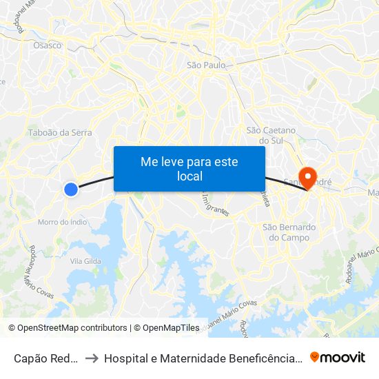 Capão Redondo to Hospital e Maternidade Beneficência Portuguesa map