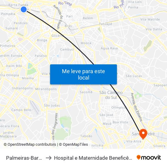 Palmeiras-Barra Funda to Hospital e Maternidade Beneficência Portuguesa map