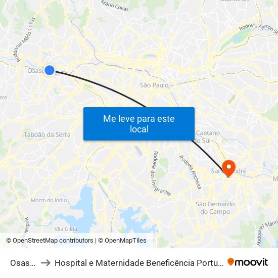 Osasco to Hospital e Maternidade Beneficência Portuguesa map