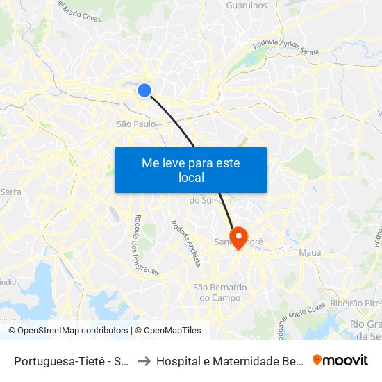 Portuguesa-Tietê - Santana, São Paulo to Hospital e Maternidade Beneficência Portuguesa map