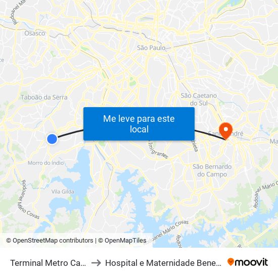 Terminal Metro Capão Redondo to Hospital e Maternidade Beneficência Portuguesa map