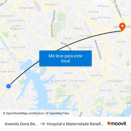 Avenida Dona Belmira Marin to Hospital e Maternidade Beneficência Portuguesa map