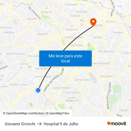 Giovanni Gronchi to Hospital 9 de Julho map
