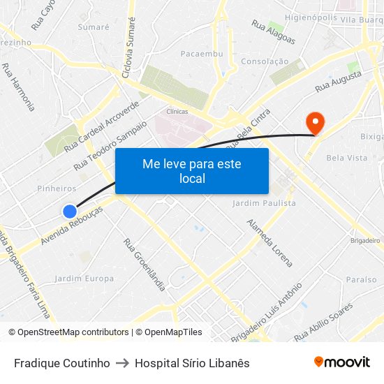 Fradique Coutinho to Hospital Sírio Libanês map