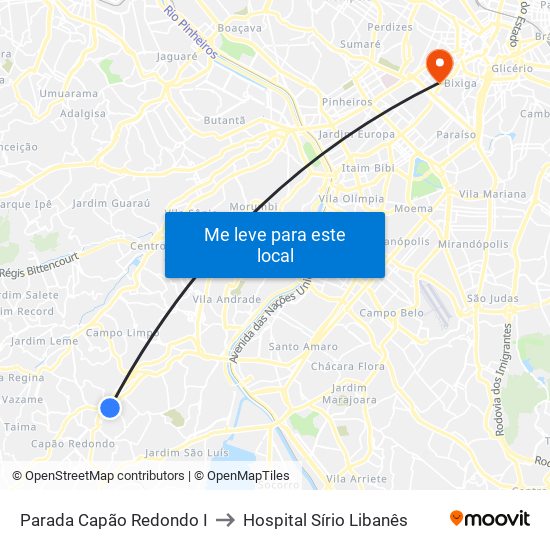 Parada Capão Redondo I to Hospital Sírio Libanês map