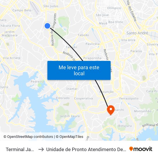 Terminal Jabaquara to Unidade de Pronto Atendimento Demarchi / Batistini map