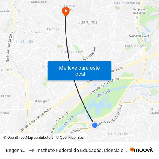 Engenheiro Goulart to Instituto Federal de Educação, Ciência e Tecnologia de São Paulo - Campus Guarulhos map