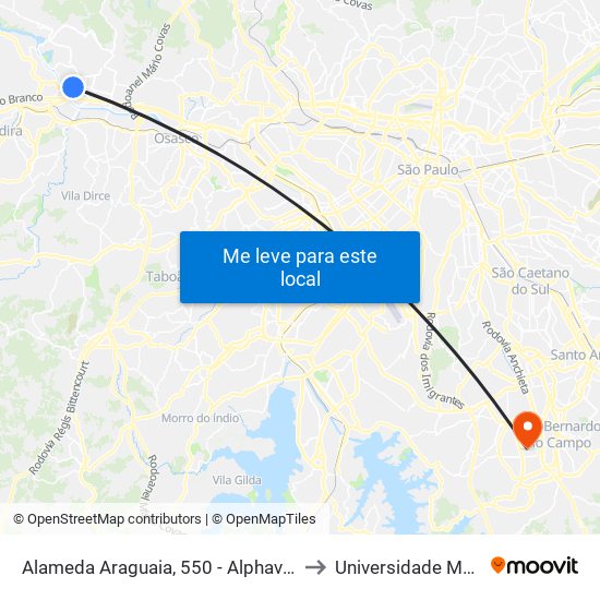 Alameda Araguaia, 550 - Alphaville Industrial to Universidade Metodista map