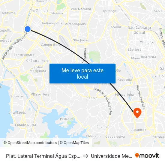 Plat. Lateral Terminal Água Espraiada, 400 to Universidade Metodista map