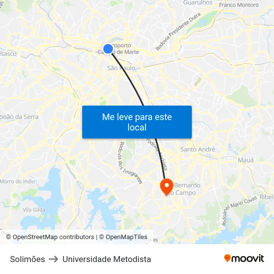 Solimões to Universidade Metodista map