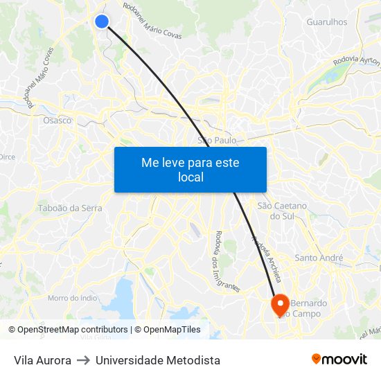 Vila Aurora to Universidade Metodista map