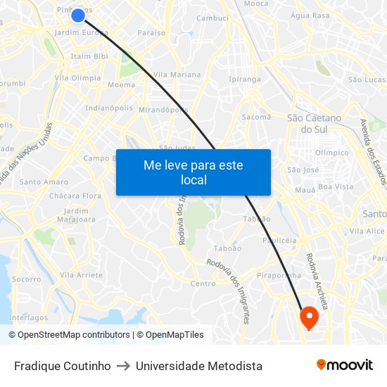 Fradique Coutinho to Universidade Metodista map