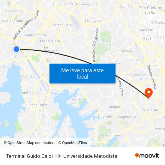 Terminal Guido Caloi to Universidade Metodista map