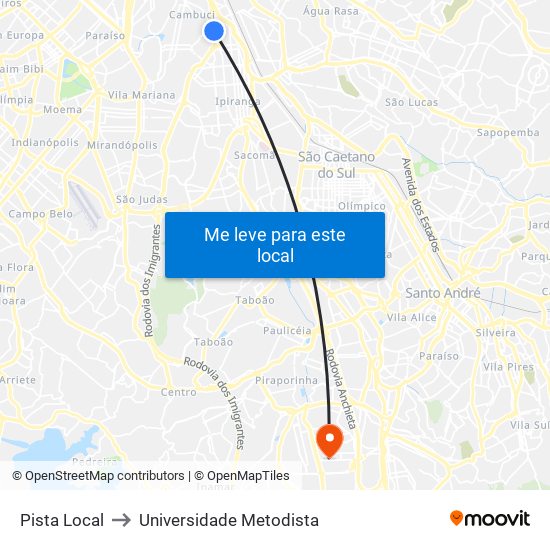 Pista Local to Universidade Metodista map