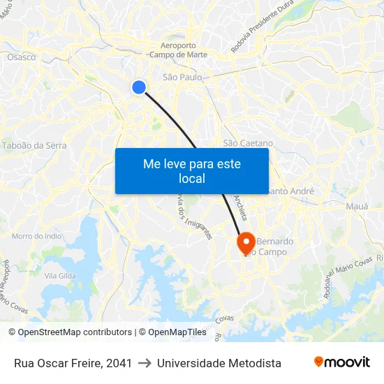 Rua Oscar Freire, 2041 to Universidade Metodista map