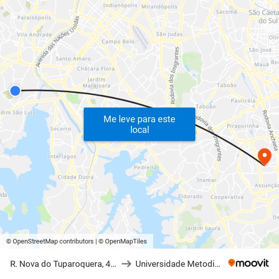 R. Nova do Tuparoquera, 471 to Universidade Metodista map