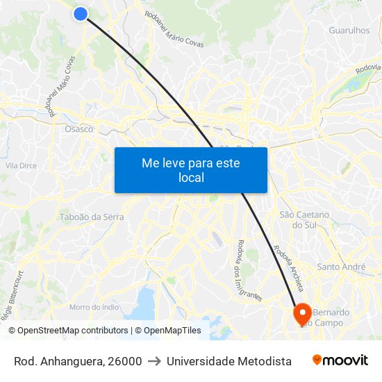 Rod. Anhanguera, 26000 to Universidade Metodista map