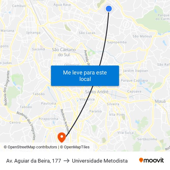 Av. Aguiar da Beira, 177 to Universidade Metodista map